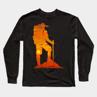 Backpacker In The Sunset While Hiking Long Sleeve T-Shirt